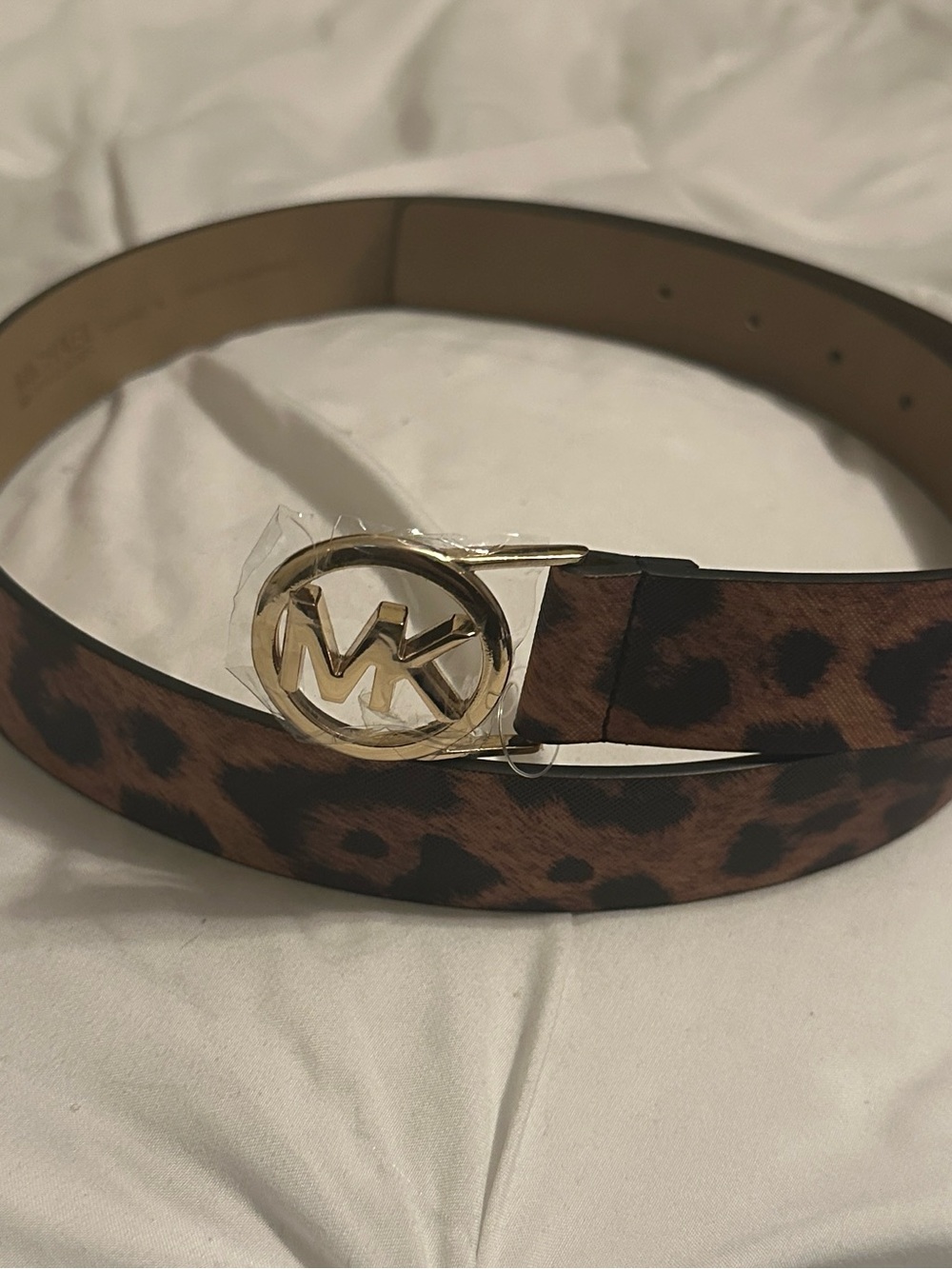 Michael Kors Leopard-Print Belt with Gold MK Buckle